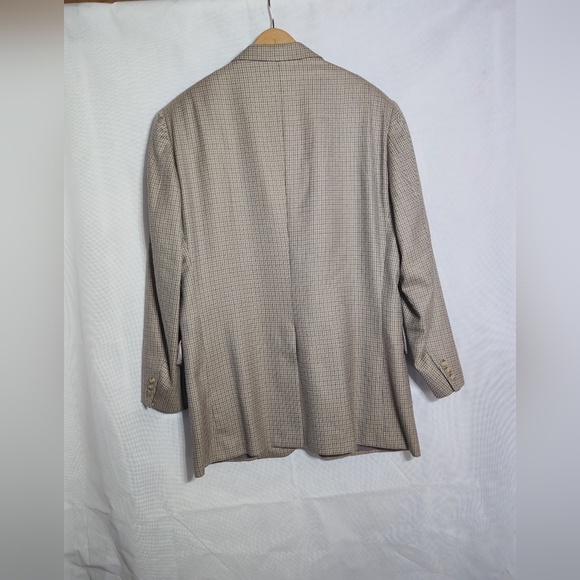 Hickey Freeman Tan Sz 48 Checkered Blazer Lavender Lining Boardroom Collection - Picture 2 of 4